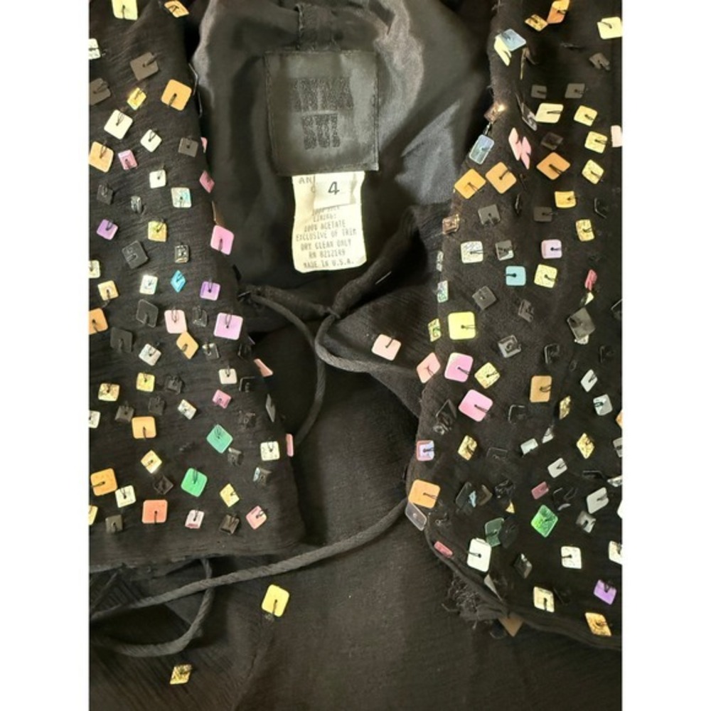 Vintage NWT 90s Runway Anna Sui Black Silk Square Sequin Pants Size 4 Whimsigoth